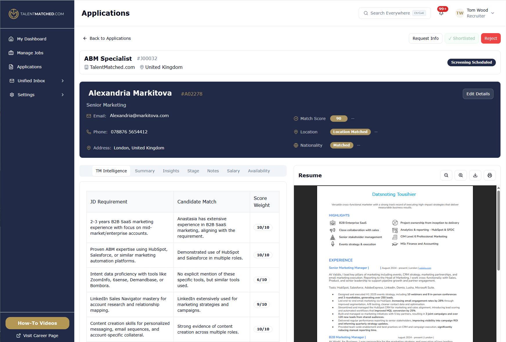 Applicant list screenshot